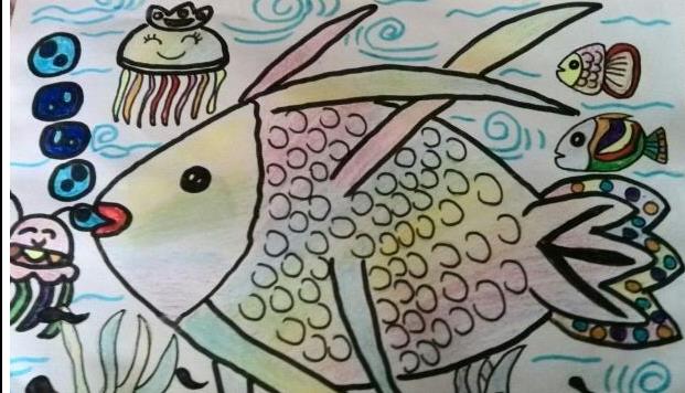 海底世界彩色卡通的鱼儿童画/水彩画图片