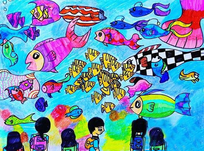 参观美丽的海底世界主题优秀儿童画