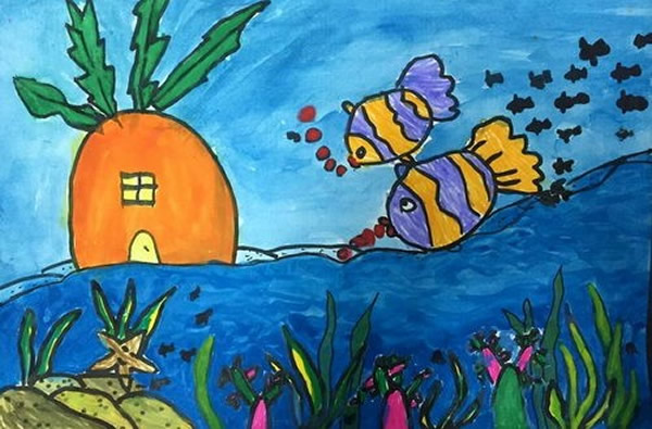 幼儿园大班优秀海底世界主题儿童画/水粉画图片