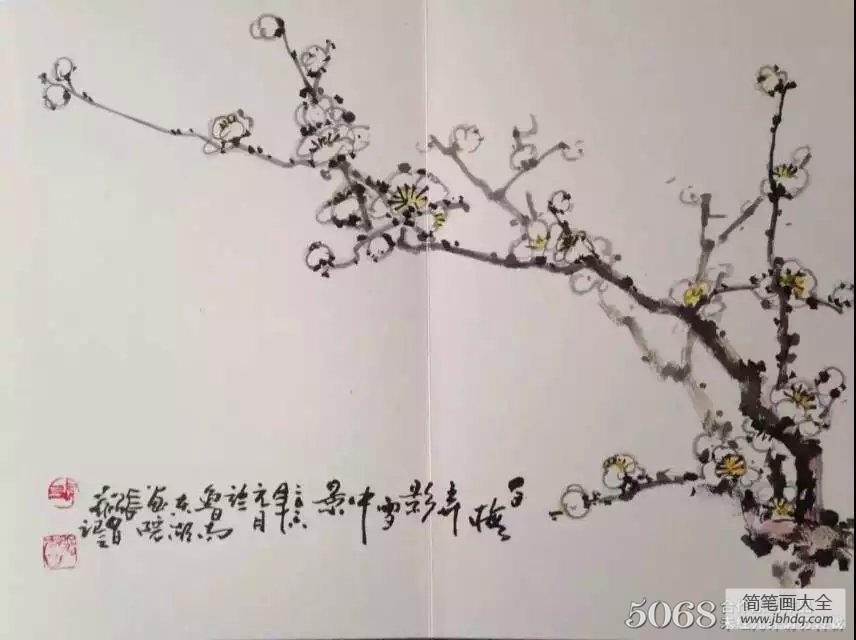 墙角数枝梅,中国画花鸟写意梅花作品展示