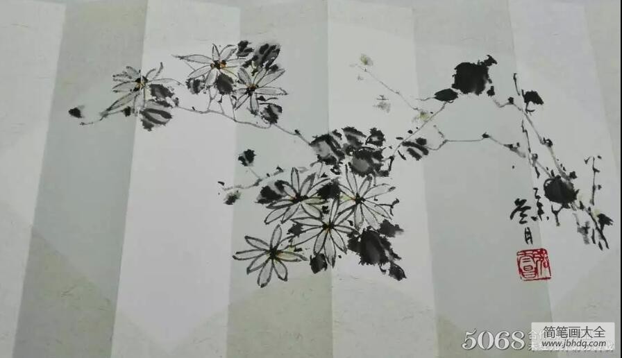 漂亮的小雏菊水墨花鸟画