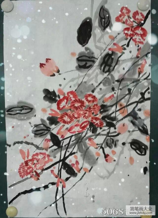 水墨牵牛花写意花鸟画