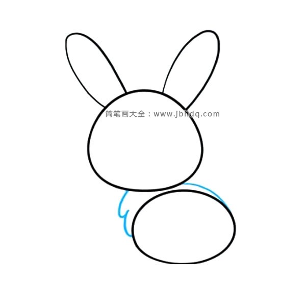 4.用曲线连接头部和身体。在兔子的胸部，重叠几条曲线来表示皮毛。