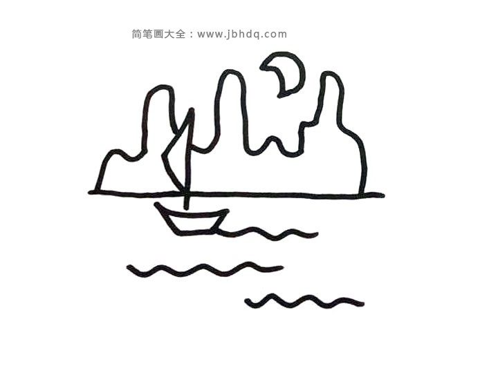 简单漂亮的海上风景简笔画5