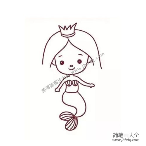 7.画一条J形的弧线连接S形曲线。然后画上心形的尾鳍并填充线条。