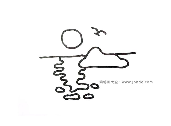 简单漂亮的海上风景简笔画4