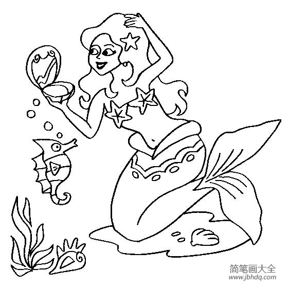 动漫人物简笔画 海底美人鱼简笔画图片