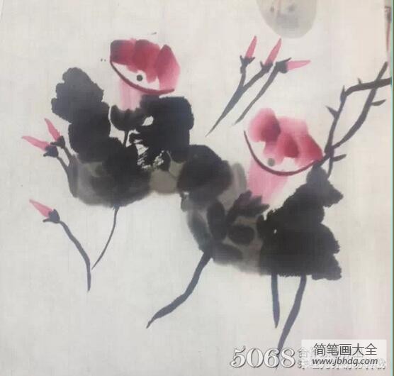 红色牵牛花春天写意国画