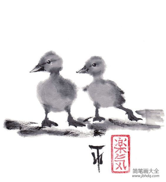 毛绒绒的小鸭子动物国画