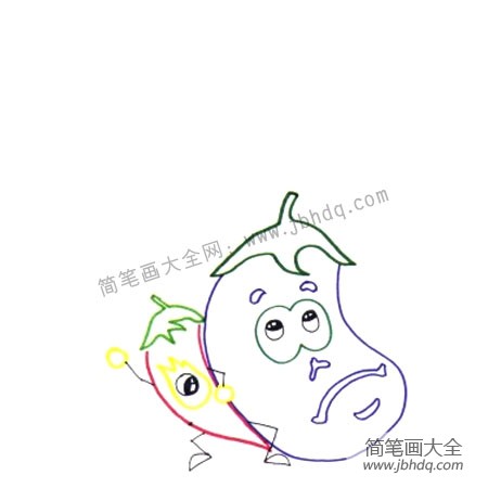 1.在画纸下方画出辣椒和茄子。