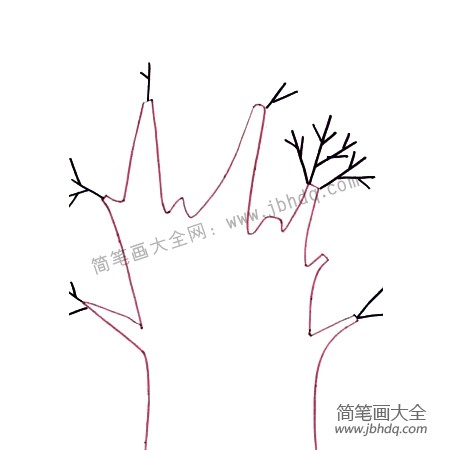 1.在纸面上画出树干，尽量画得粗一些。