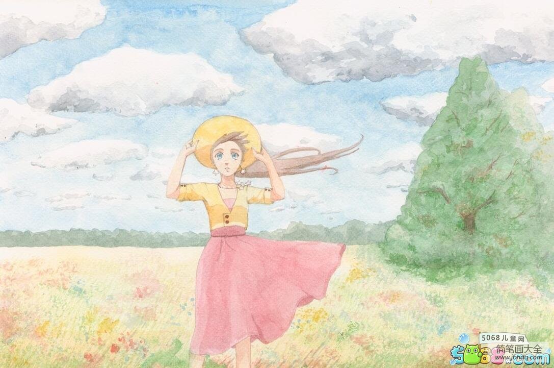 国外夏天水彩画作品之夏日的风