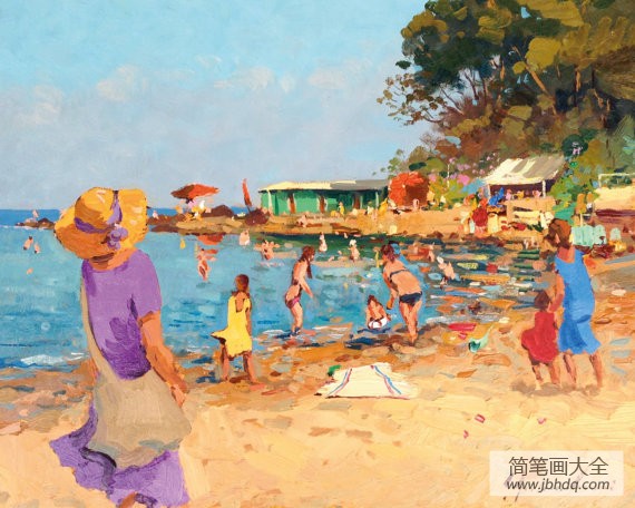 夏天真热闹儿童画-沙滩的风景