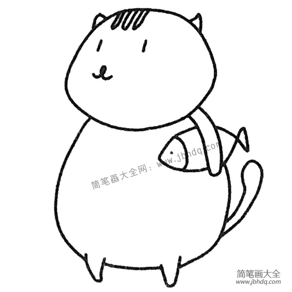 小胖猫拿着鱼简笔画图片