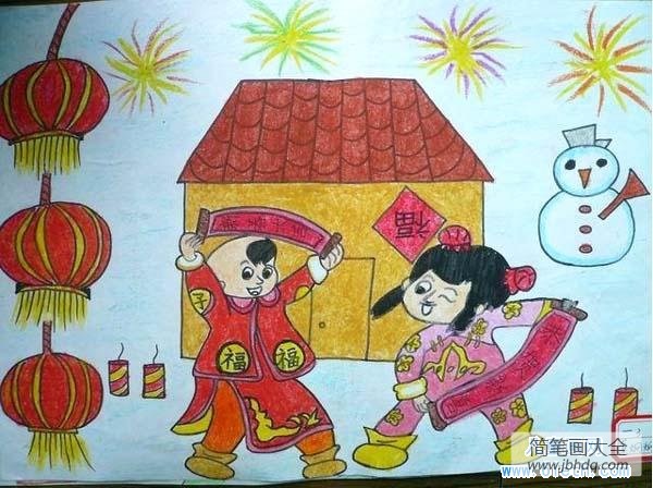 获奖的小学生春节过年儿童画作品