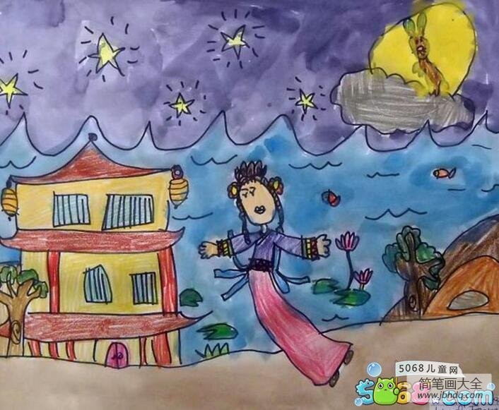 美丽的嫦娥姐姐小学生中秋画画