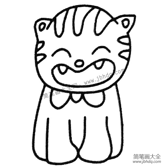 3.然后画小猫的五官和头上的花纹