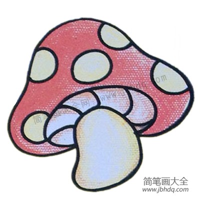 5.涂上颜色完成（都说好看的蘑菇是有毒的，但在这里，我们还是尽量要把蘑菇画得好看一些，大胆地用色就可以喽！）