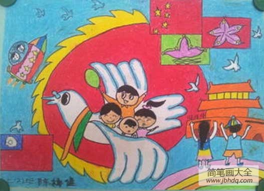 和平中国，欢庆国庆节儿童画作品