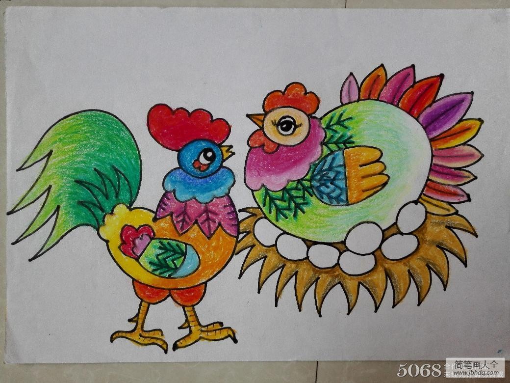 孵小鸡的鸡妈妈,关于动物的小朋友蜡笔画在线看