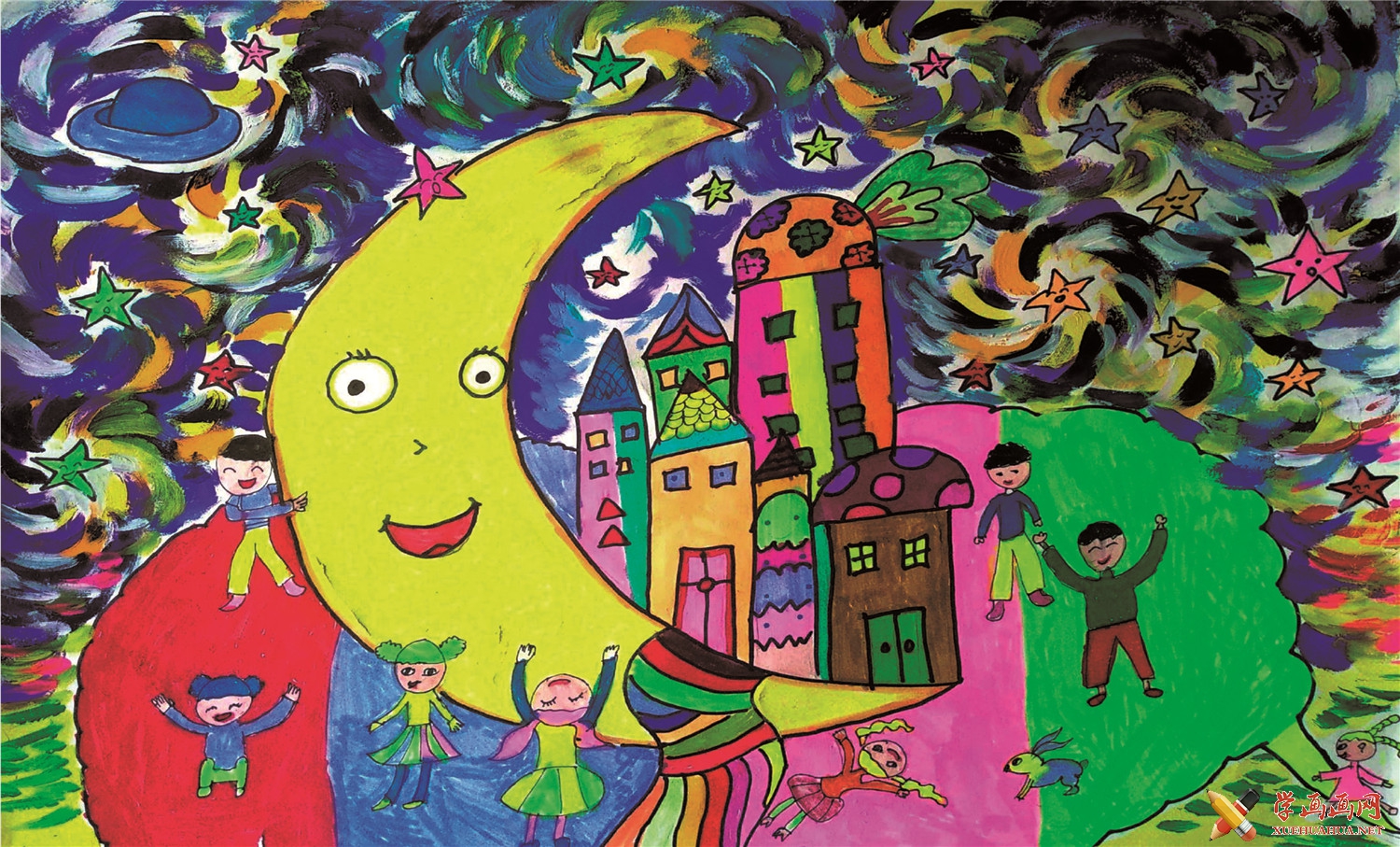 富有想象力的优秀儿童画《月亮上的家》作品欣赏(1)