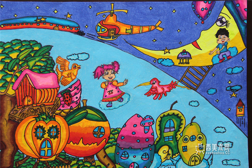 小学生科幻画《未来地月神话》欣赏(1)