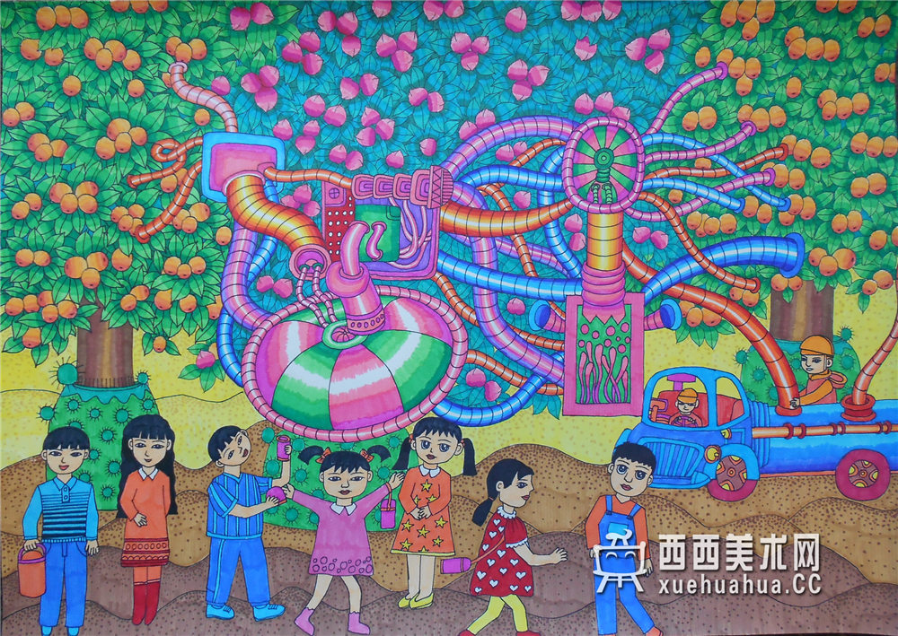 二等奖小学生科幻画作品《沙漠护卫》赏析(1)