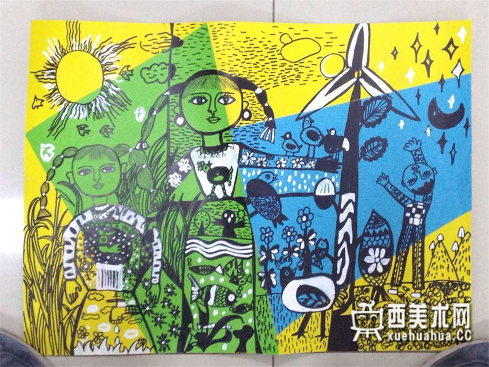 小学生获奖科幻画《节能小镇》(1)