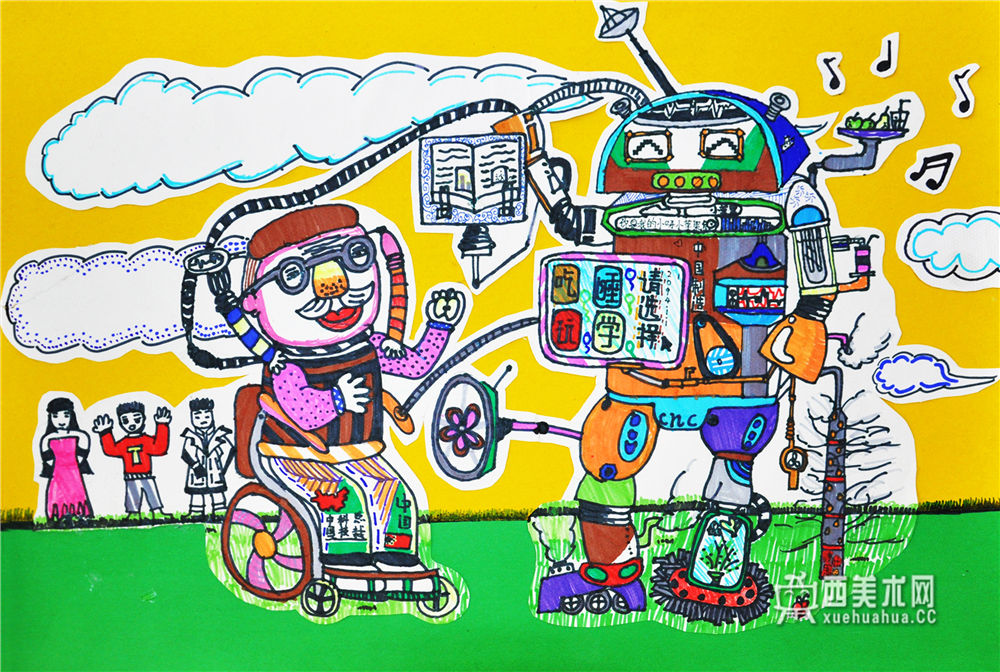小学生获奖科幻画《护理机器人》(1)