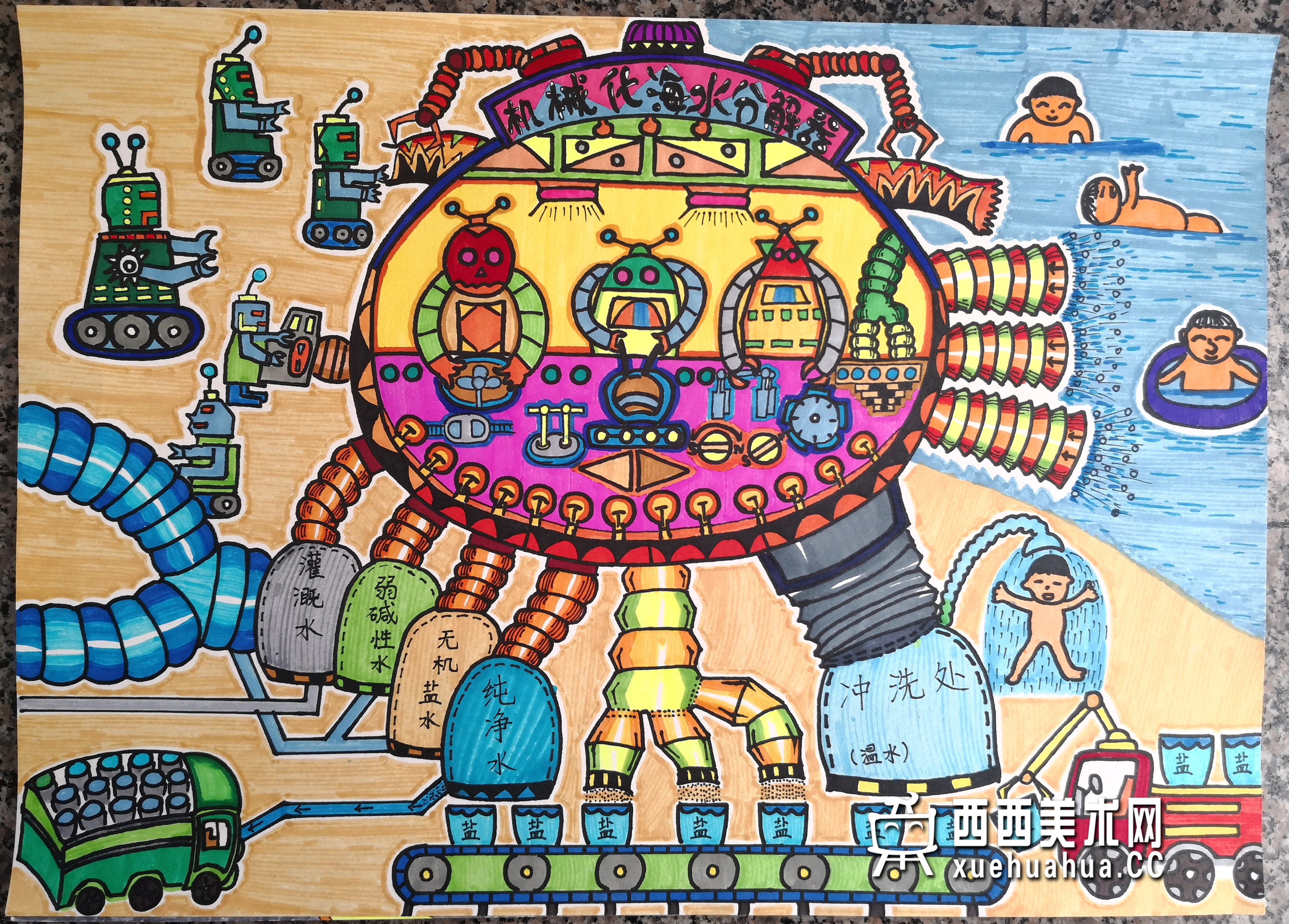 优秀小学生获奖科幻画《机械化海水分解器》赏析(1)