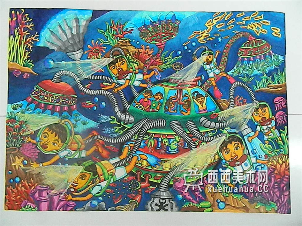 小学生获奖科幻画《高科技海洋万能船》赏析(1)