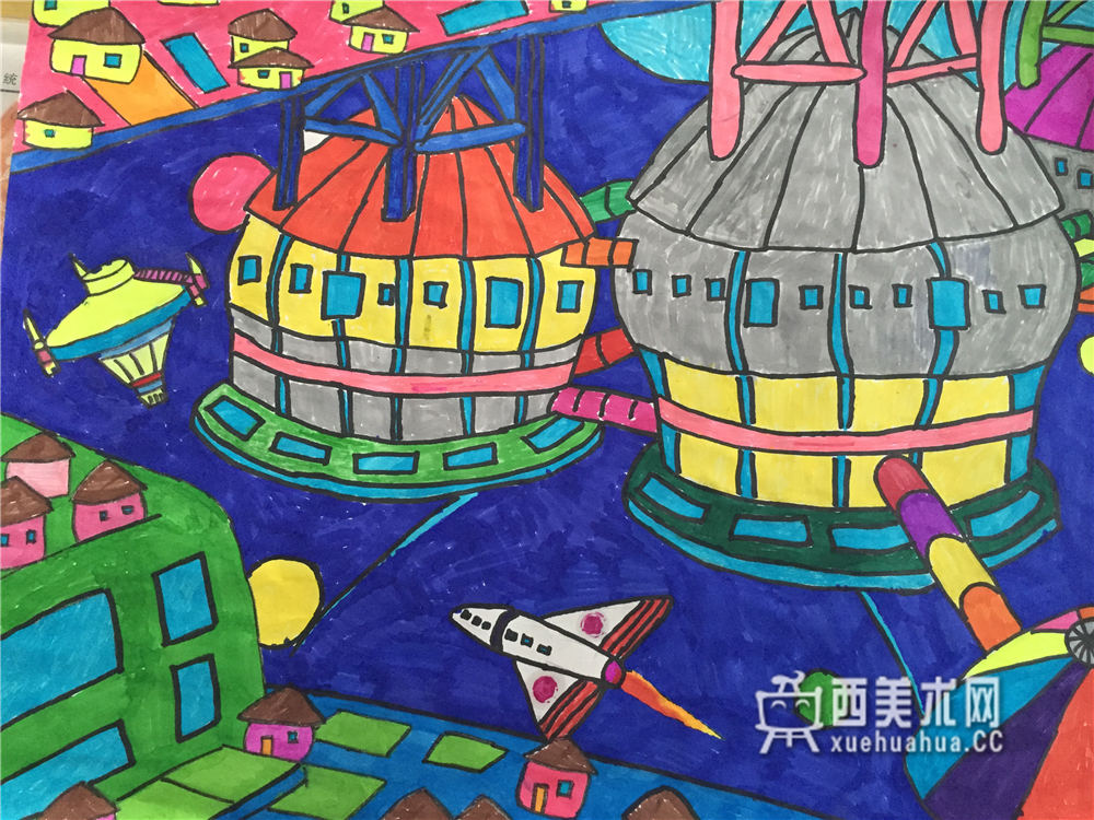 小学生获奖科幻画《宇宙空间站》赏析(1)