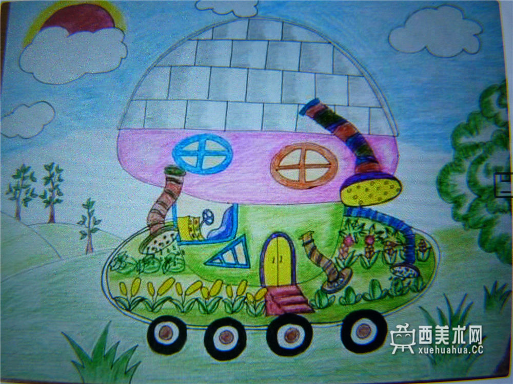 小学生获奖科幻画《蘑菇房车》赏析(1)