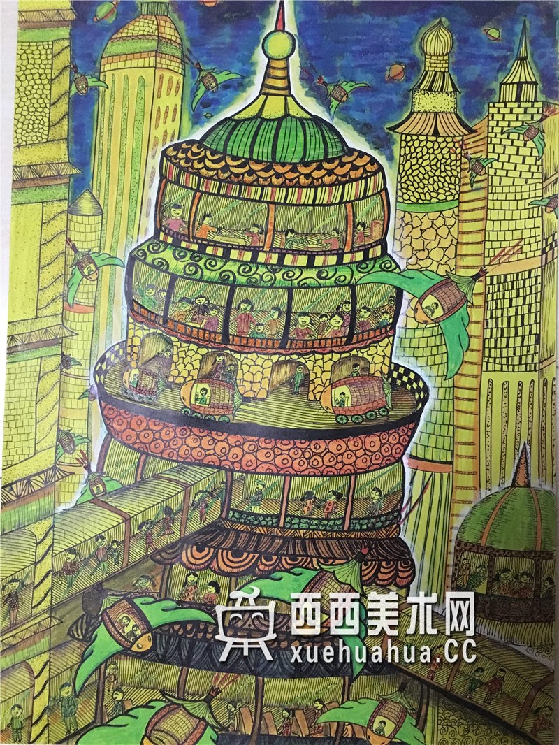 小学生获奖科幻画《太空中转站》(1)