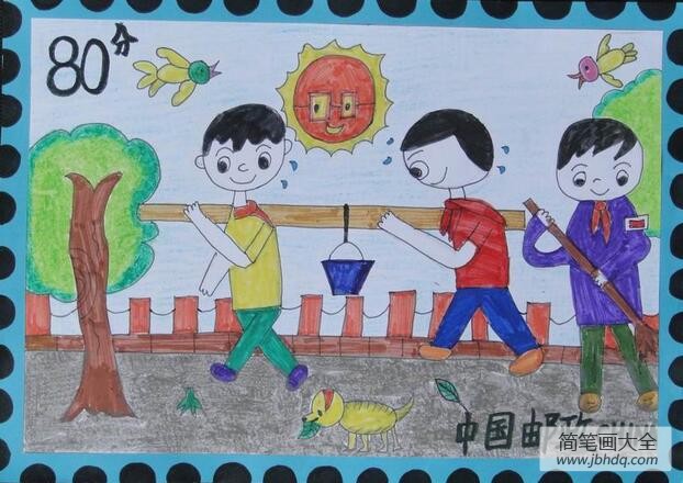 挑水的小男孩关于学雷锋的画分享