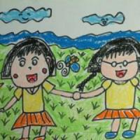 清明节的儿童画-姐妹去郊游