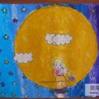 中秋节为主题儿童画-我去月亮上