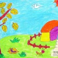 儿童版画图片-秋天的落叶