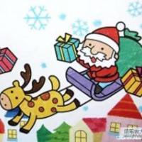 圣诞节儿童画油画棒画图片：圣诞老人送礼物