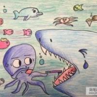 大鲨鱼和小章鱼三年级海底世界图画欣赏
