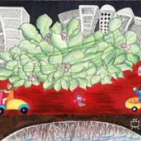 小学生二等奖科幻画《神奇的环保石油植物》
