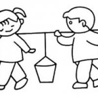 抬水桶的孩子简笔画 抬水桶的孩子简笔画步骤图片大全